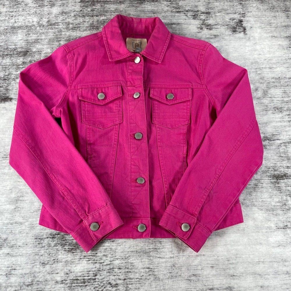 Relativity Pink Denim Trucker Jacket Womens Small Cotton Stretch Button Front